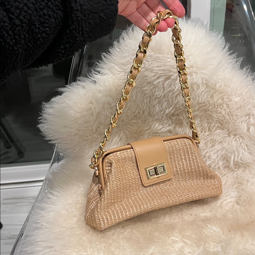 Woven Raffia Clutch Mini Handbag Chain